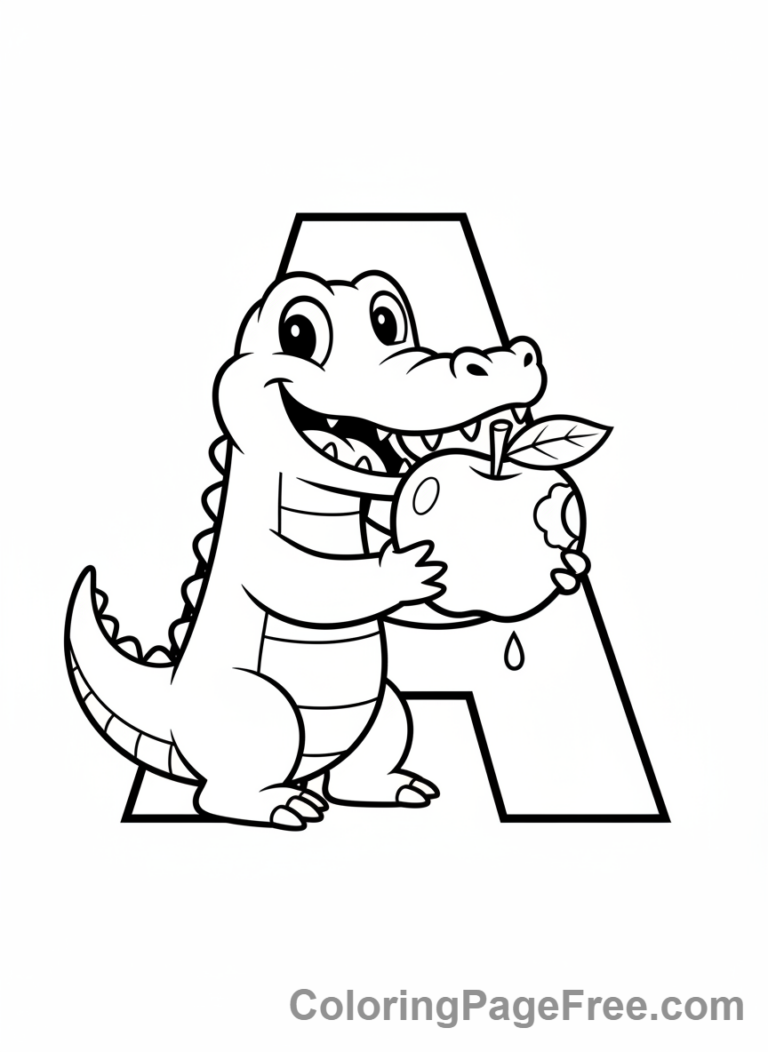 Alphabet coloring page - Letter A Apple Alligator