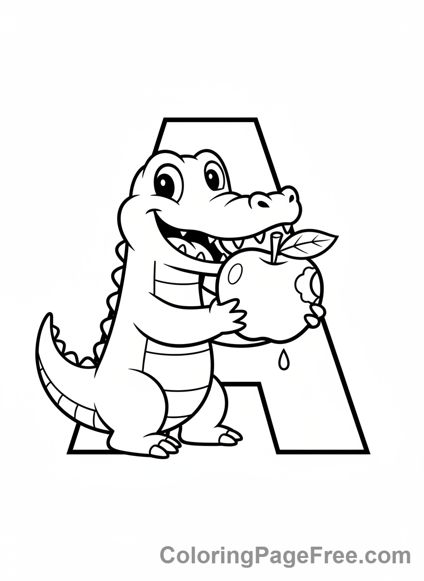 Alphabet coloring page - Letter A Apple Alligator