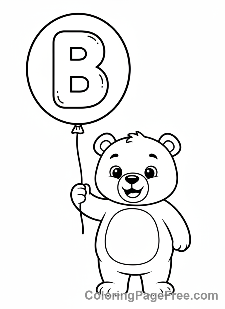 Alphabet coloring page - Letter B Bear Balloon