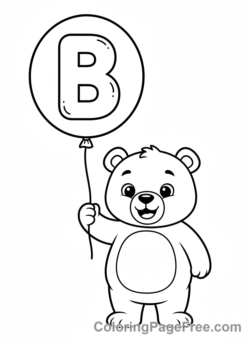 Alphabet coloring page - Letter B Bear Balloon
