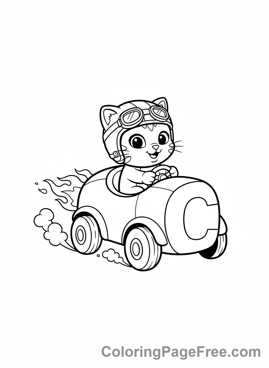 Alphabet coloring page - Letter C Cat Car