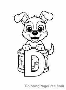 Alphabet coloring page - Letter D Dog Drum