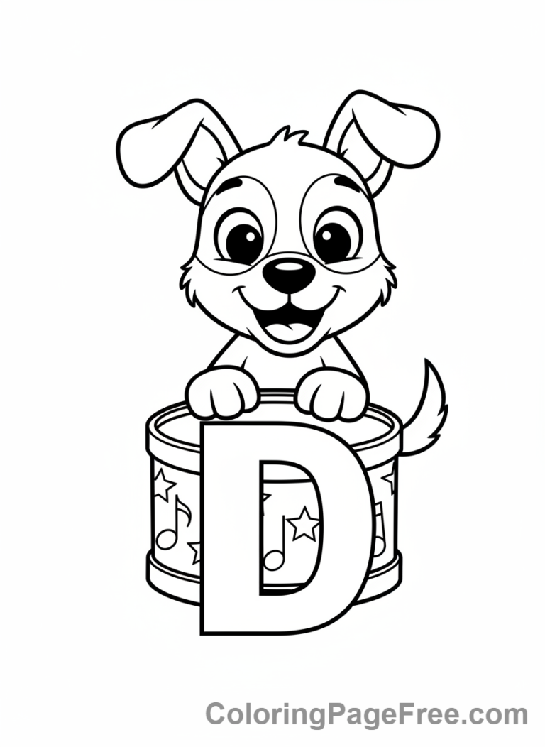 Alphabet coloring page - Letter D Dog Drum