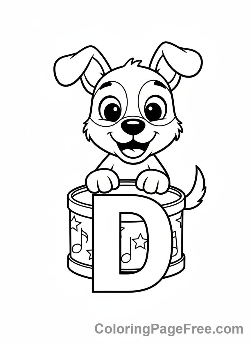 Alphabet coloring page - Letter D Dog Drum