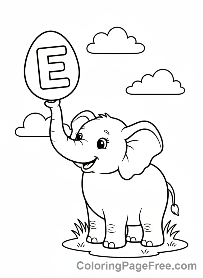 Alphabet coloring page - Letter E Elephant Egg