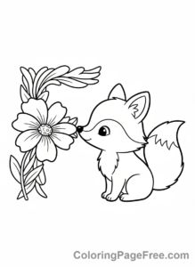 Alphabet coloring page - Letter F Fox Flower