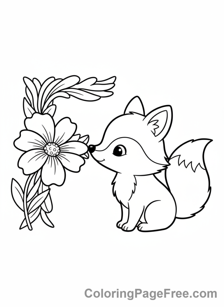 Alphabet coloring page - Letter F Fox Flower
