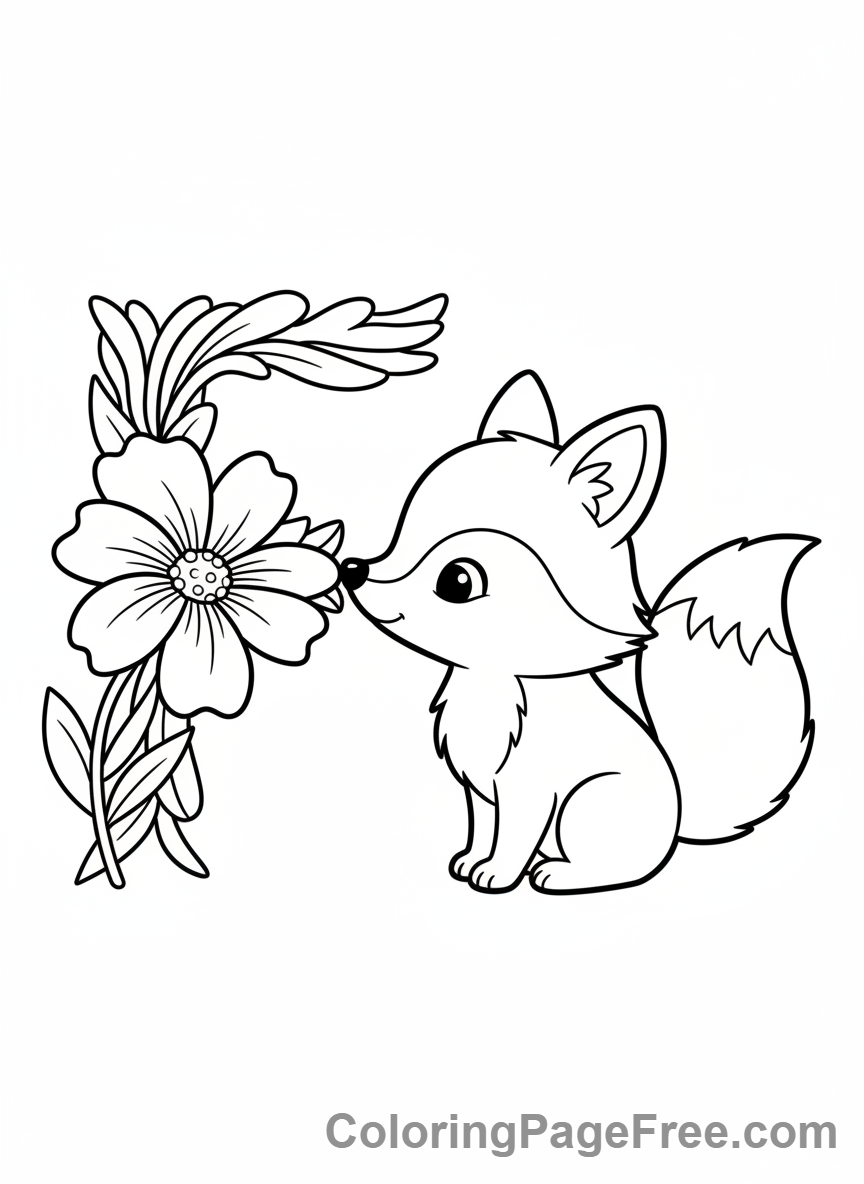 Alphabet coloring page - Letter F Fox Flower
