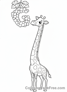 Alphabet coloring page - Letter G Giraffe Grapes