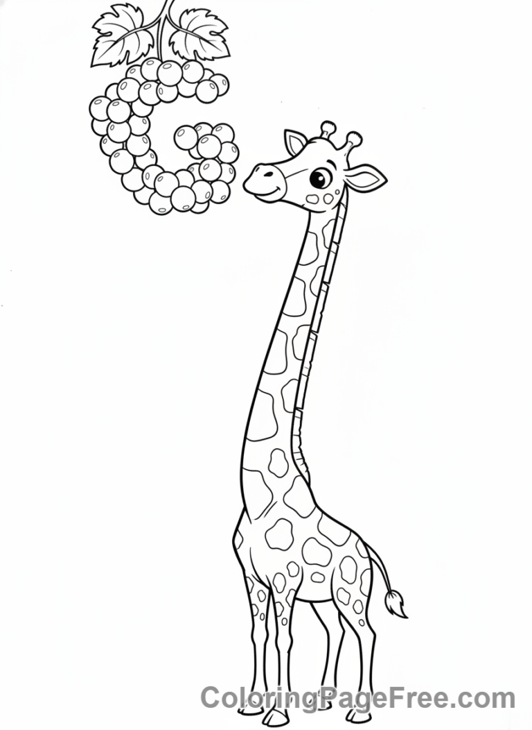 Alphabet coloring page - Letter G Giraffe Grapes