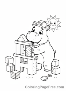 Alphabet coloring page - Letter H Hippo House