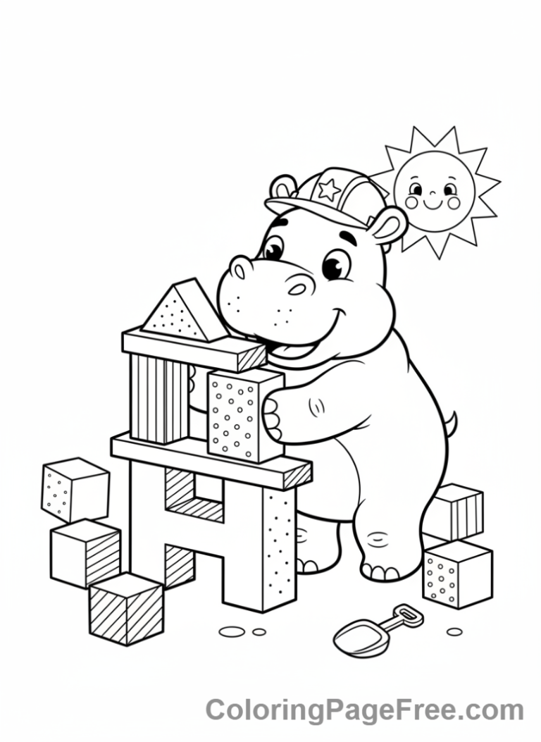 Alphabet coloring page - Letter H Hippo House