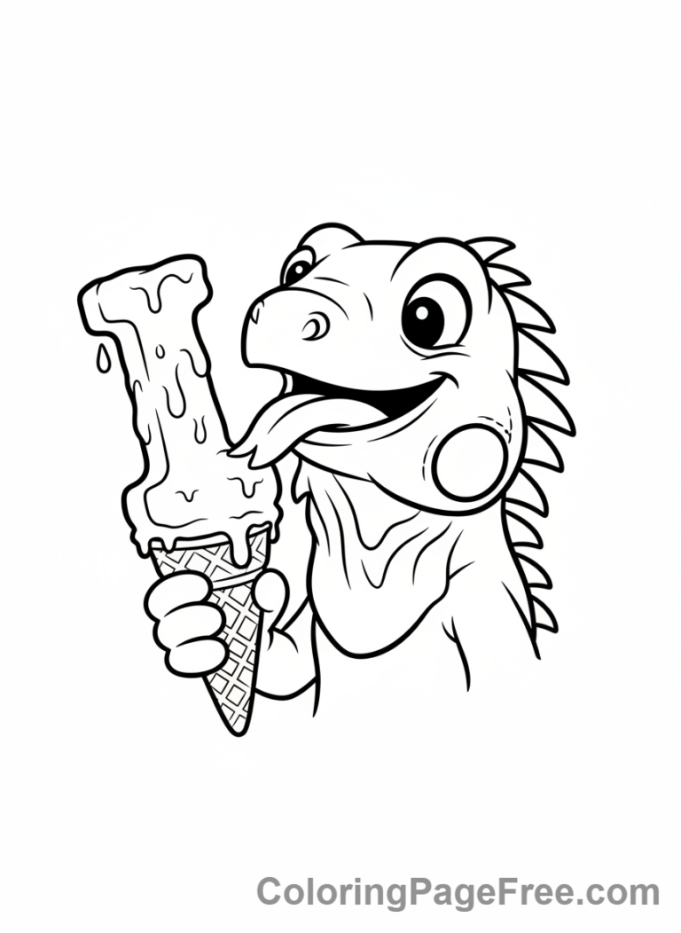 Alphabet coloring page - Letter I Iguana Ice Cream
