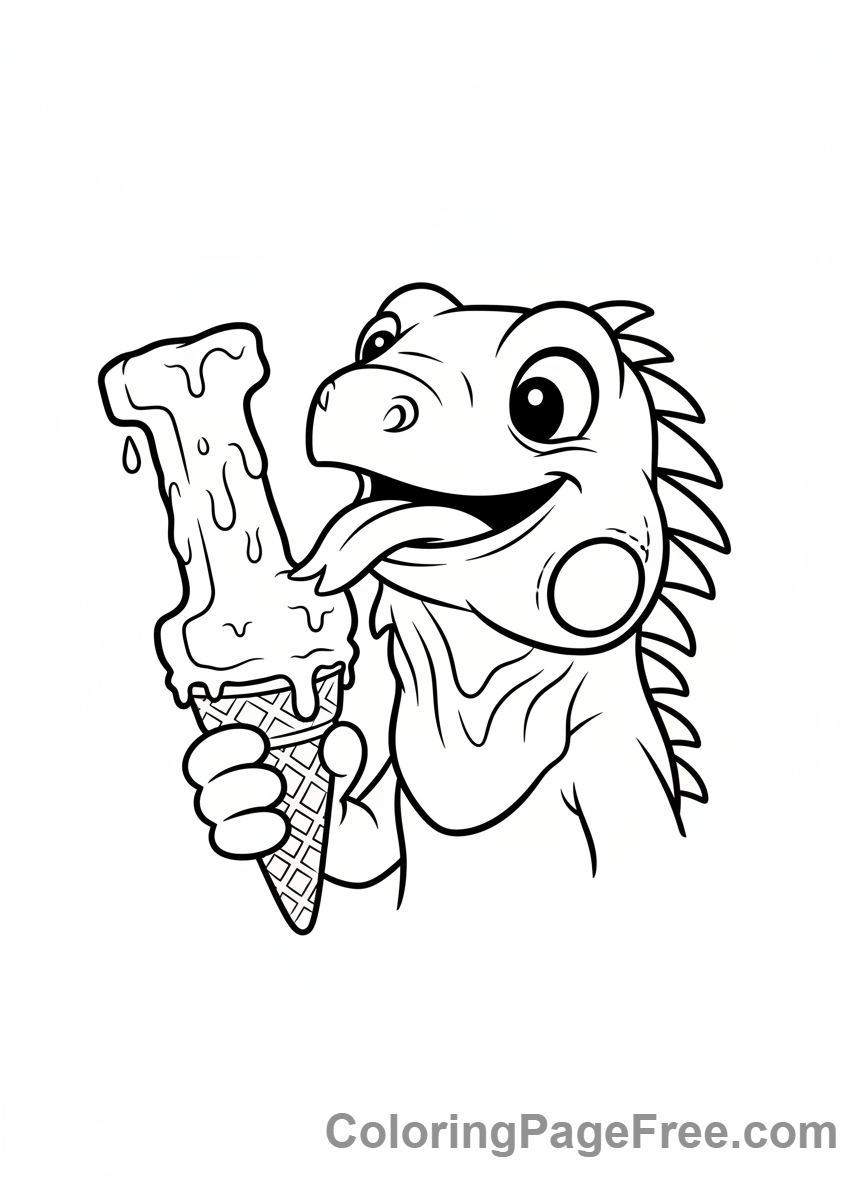 Alphabet coloring page - Letter I Iguana Ice Cream