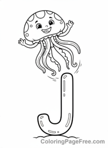 Alphabet coloring page - Letter J Jellyfish Jumping