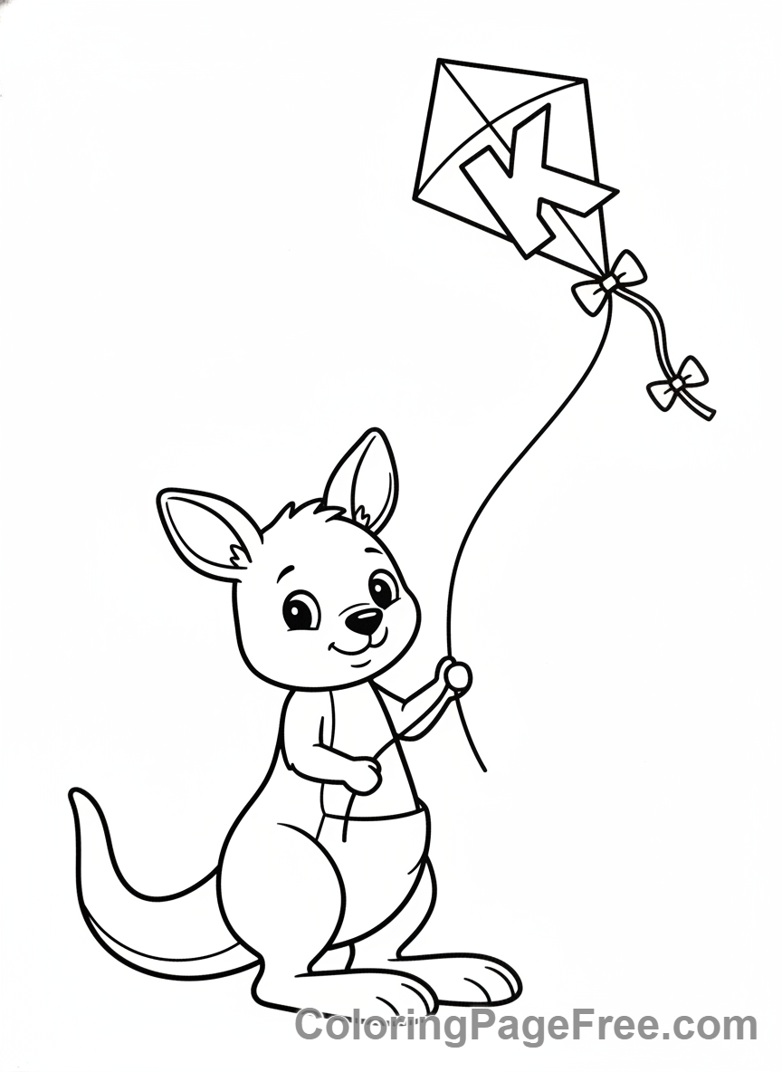 Alphabet coloring page - Letter K Kangaroo Kite