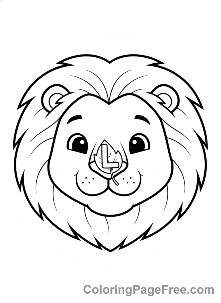 Alphabet coloring page - Letter L Lion Leaf