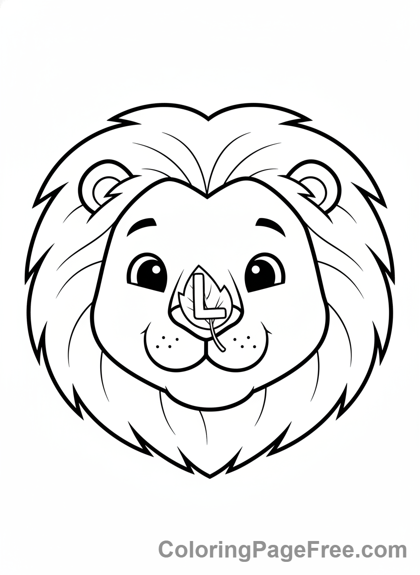 Alphabet coloring page - Letter L Lion Leaf