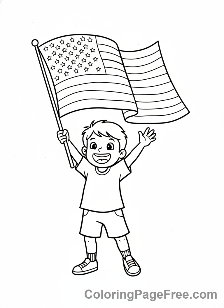 American Flag coloring page - Child Waving Flag