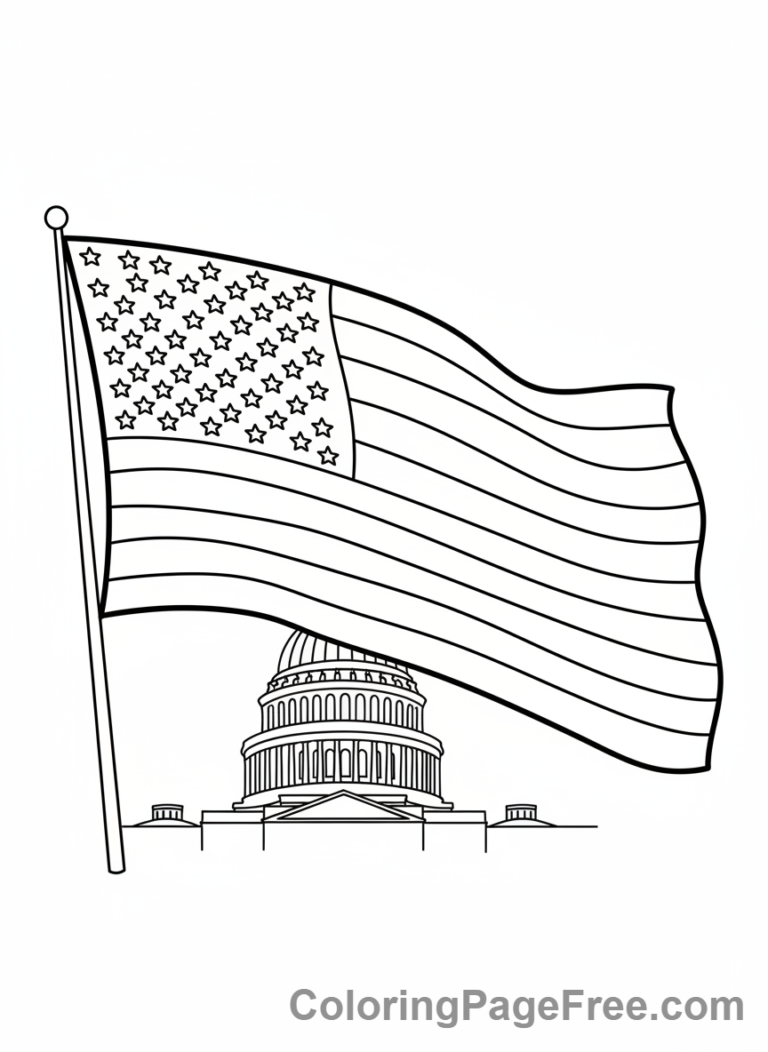 American Flag coloring page - Flag Over Capitol