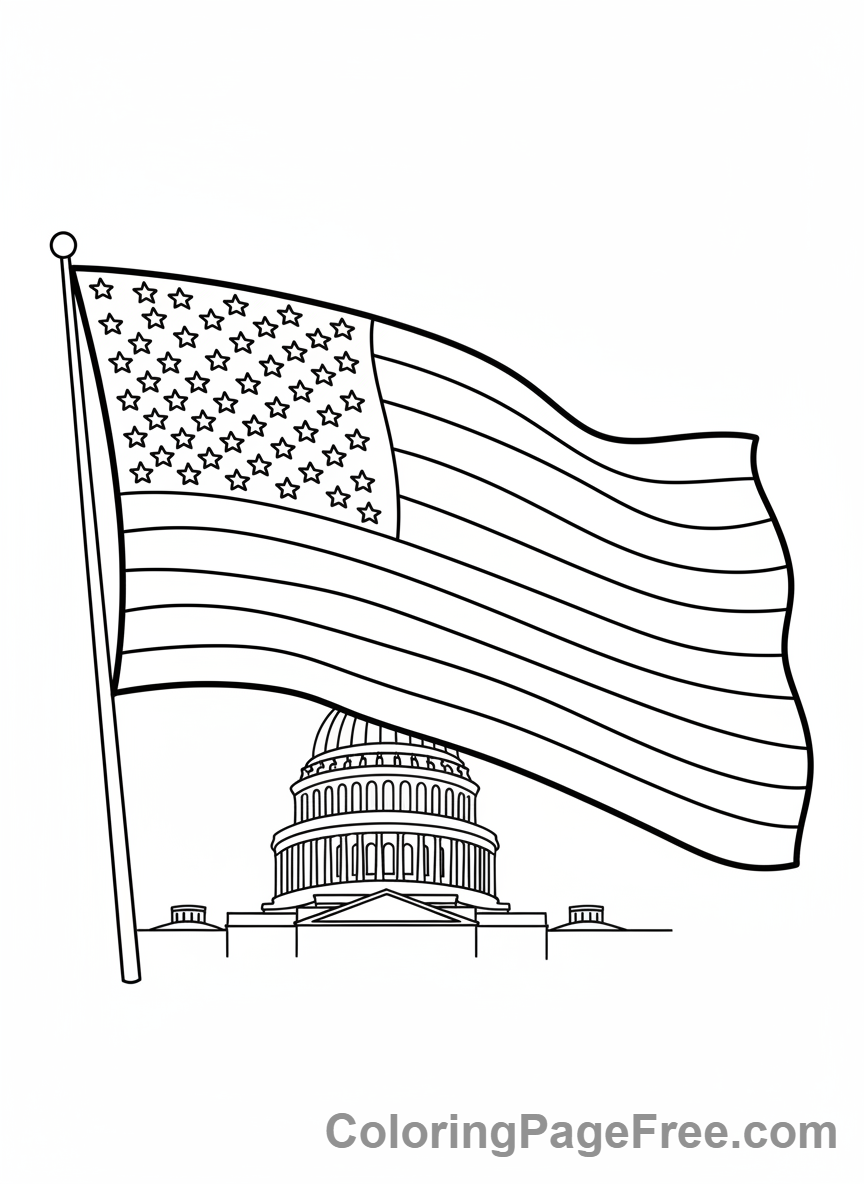 American Flag coloring page - Flag Over Capitol
