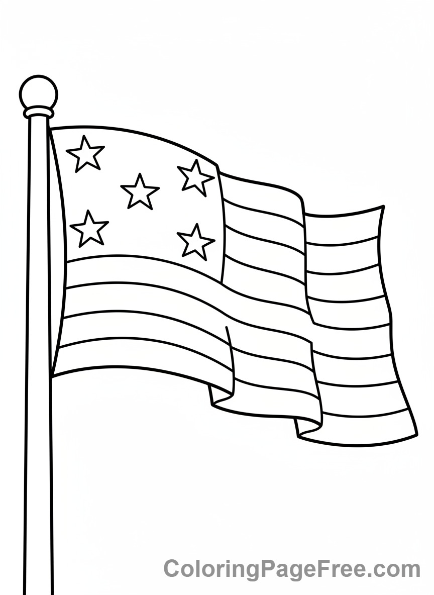 American Flag coloring page - Flagpole Close-up