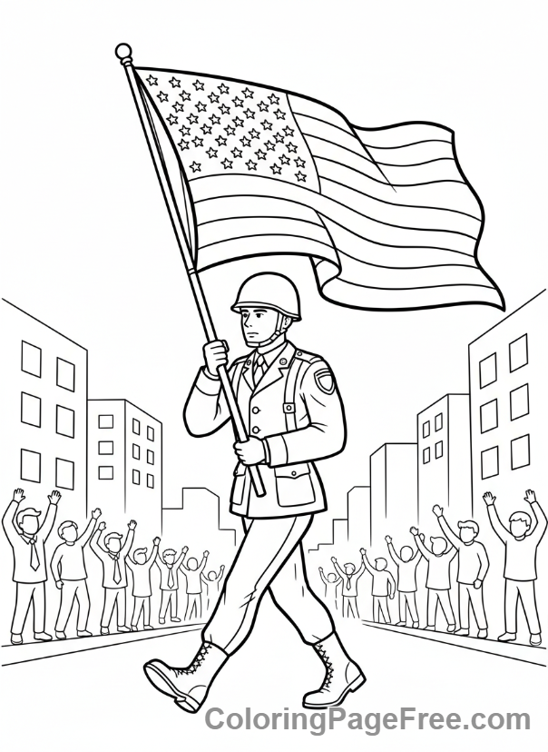 American Flag coloring page - Parade Flag Bearer