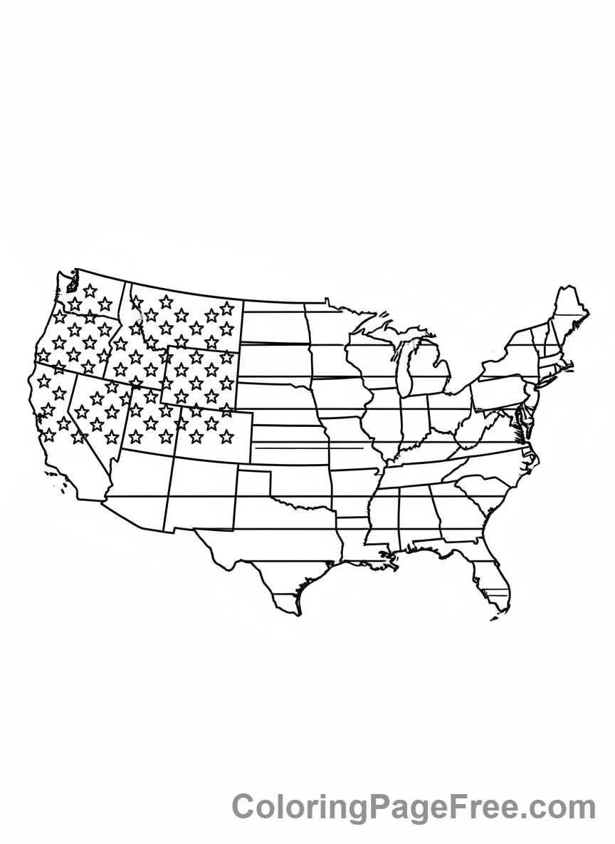 American Flag coloring page - USA Map Flag