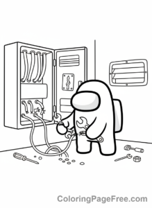 Among Us coloring page - Crewmate fixing wires