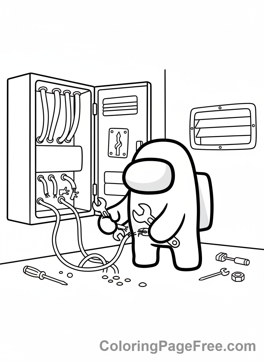 Among Us coloring page - Crewmate fixing wires