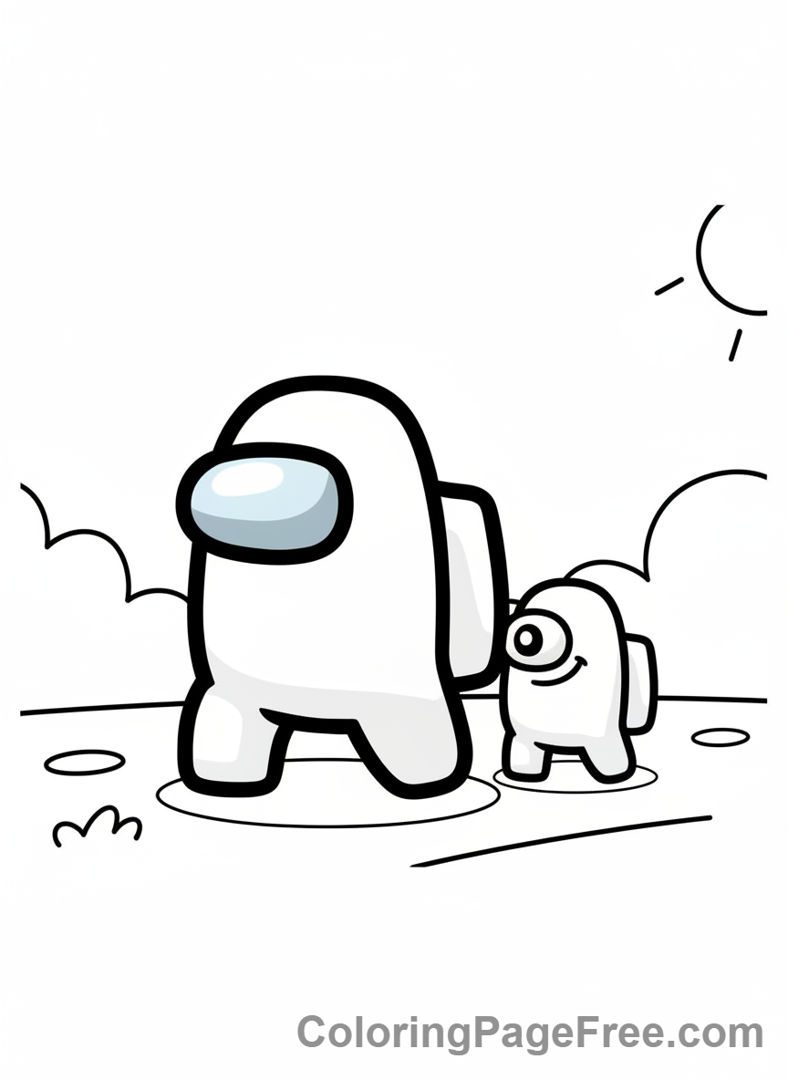 Among Us coloring page - Crewmate pet following