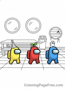 Among Us coloring page - Crewmates walking together