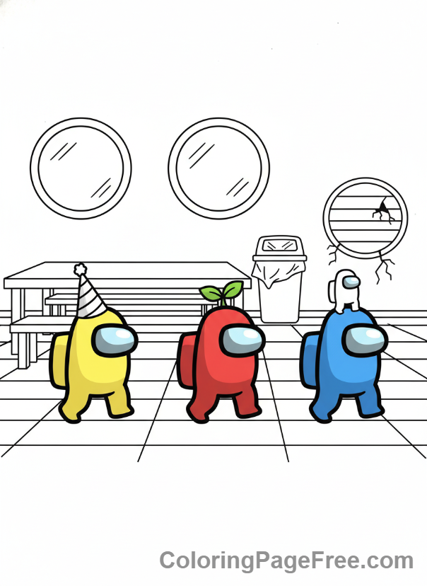 Among Us coloring page - Crewmates walking together