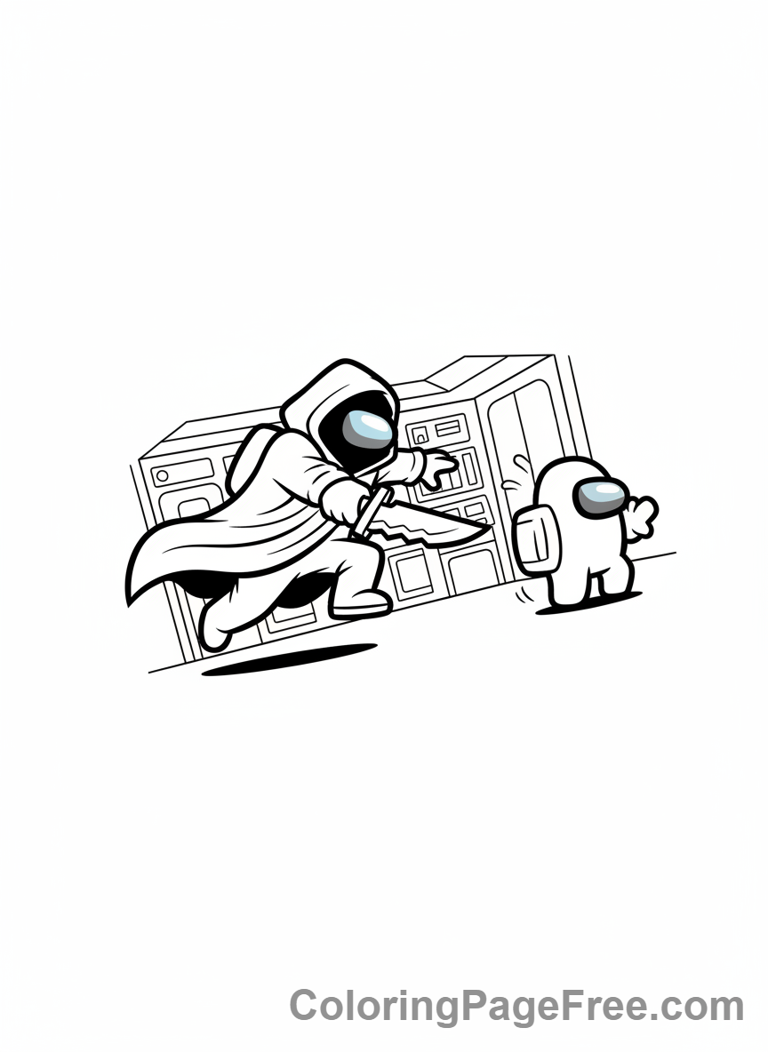 Among Us coloring page - Imposter stabbing crewmate