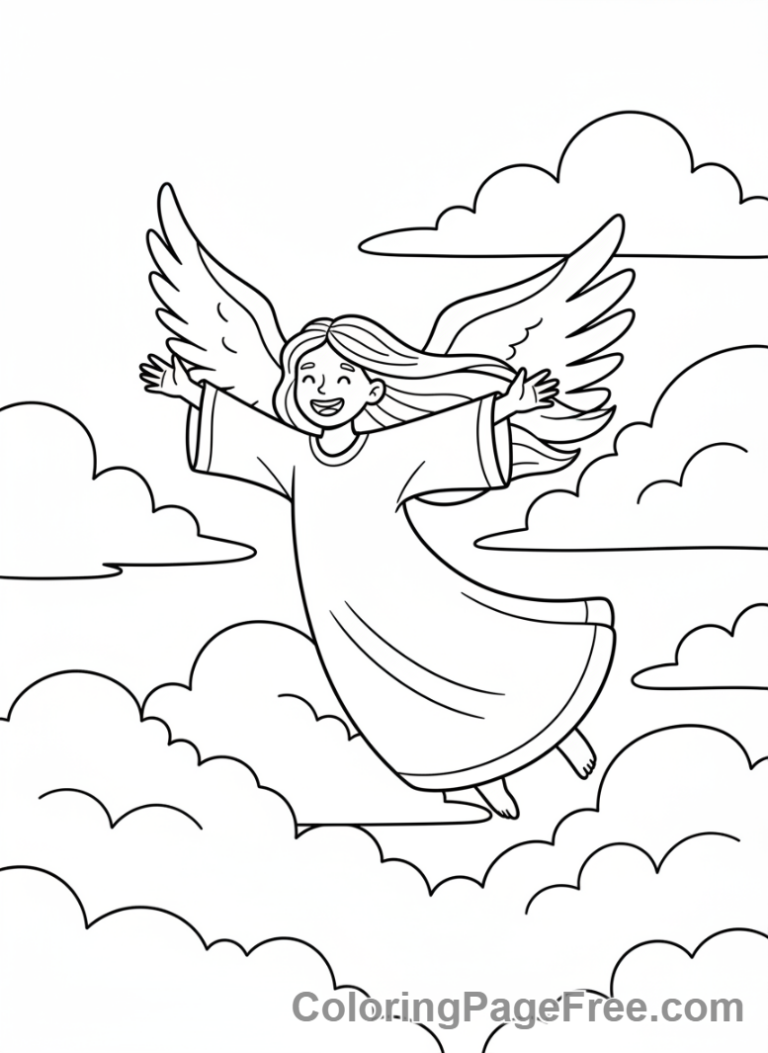 Angel coloring page - Angel flying joyous