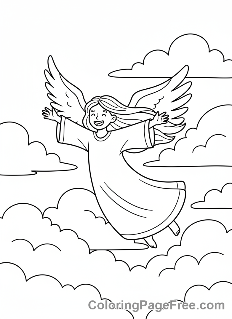 Angel coloring page - Angel flying joyous