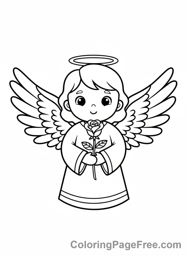 Angel coloring page - Angel giving flower
