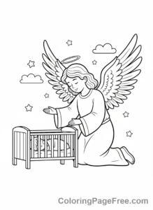 Angel coloring page - Angel protecting child