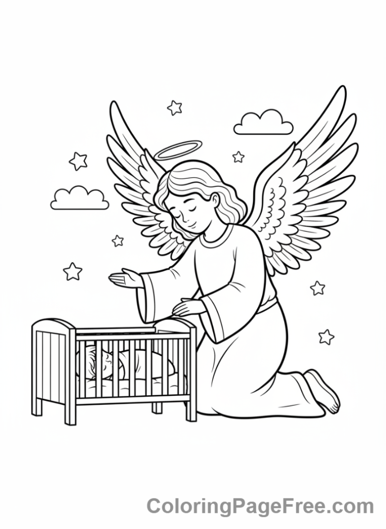 Angel coloring page - Angel protecting child