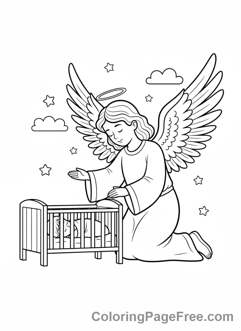Angel coloring page - Angel protecting child