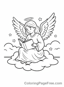 Angel coloring page - Angel reading book