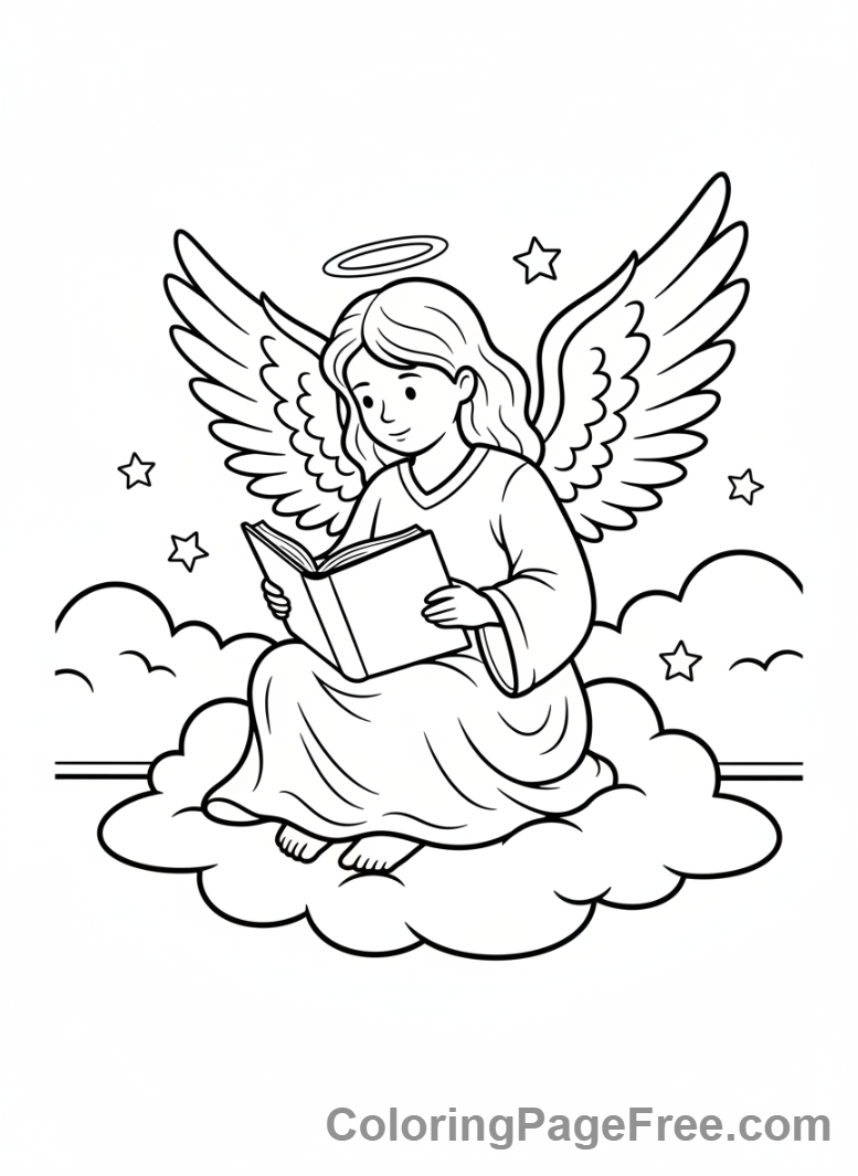 Angel coloring page - Angel reading book