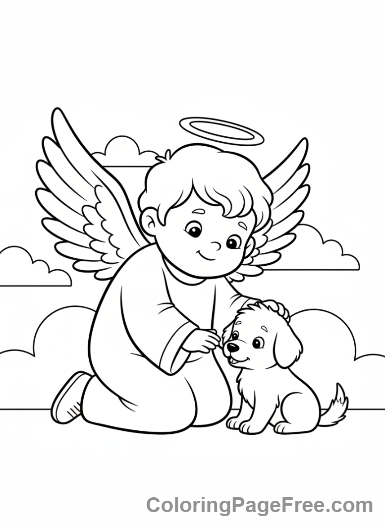 Angel coloring page - Angel with puppy