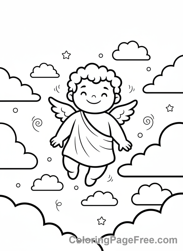 Angel coloring page - Baby angel clouds