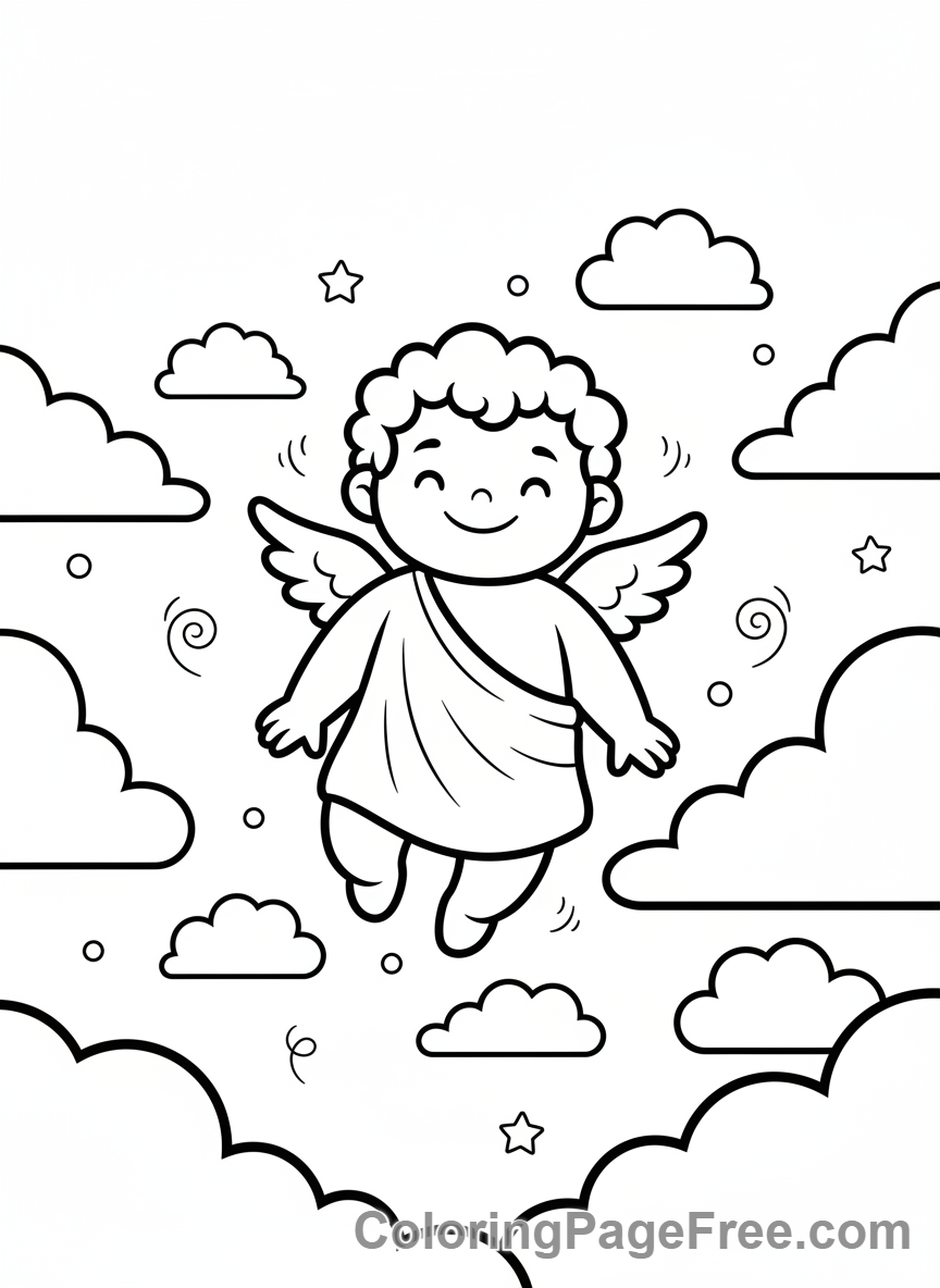 Angel coloring page - Baby angel clouds
