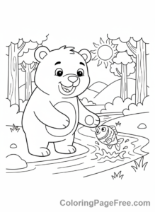 Animals coloring page - Bear catching fish