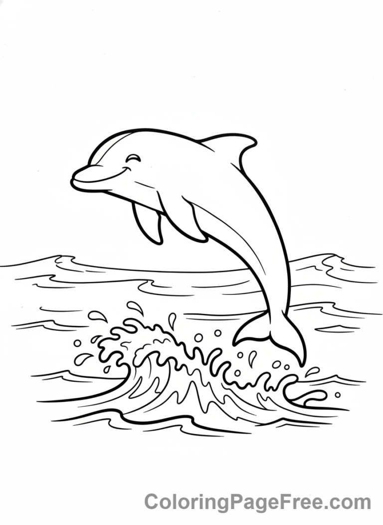 Animals coloring page - Dolphin jumping wave