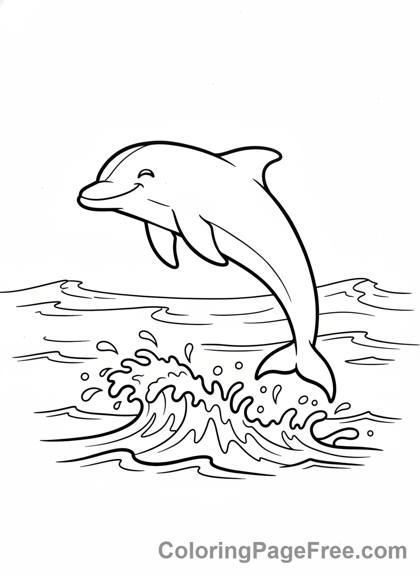 Animals coloring page - Dolphin jumping wave