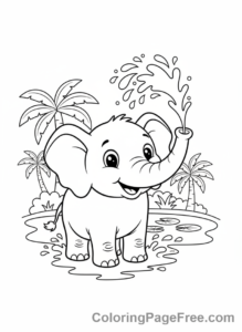 Animals coloring page - Elephant spraying water