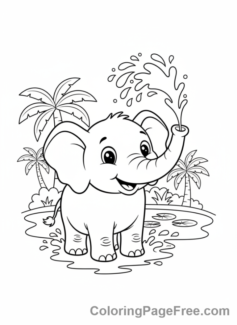 Animals coloring page - Elephant spraying water